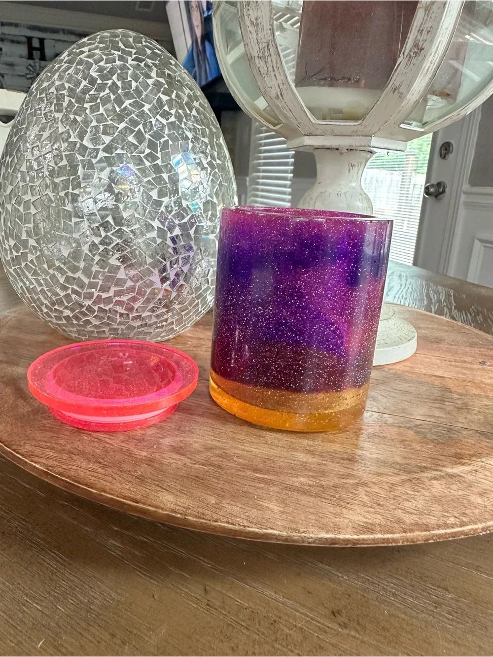 Glitter Ombre Purple and Orange Resin trinket Holder